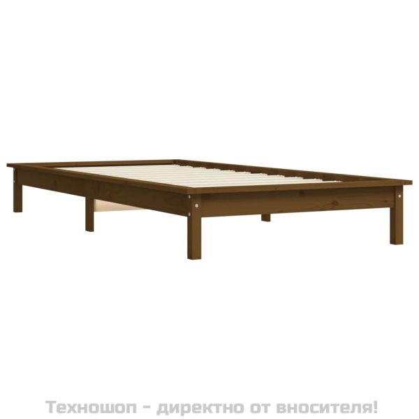 Рамка за легло, меденокафяво, борово дърво масив, 90x200 см