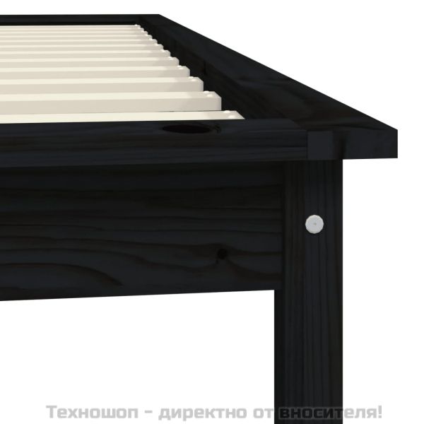 Рамка за легло, черно, борово дърво масив, 90x200 см