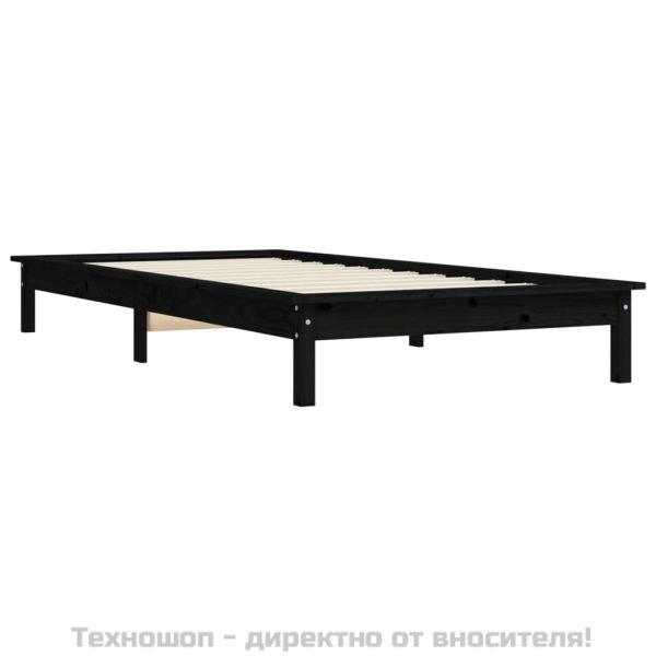 Рамка за легло, черна, 100х200 см, бор масив