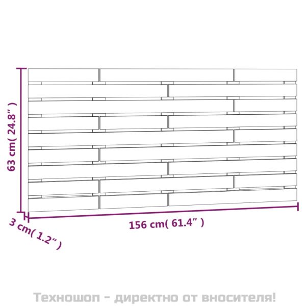 Стенна табла за спалня, бяла, 156x3x63 см, борово дърво масив