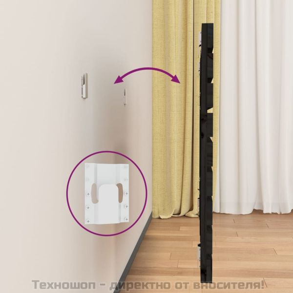 Стенна табла за спалня, черна, 81x3x63 см, борово дърво масив