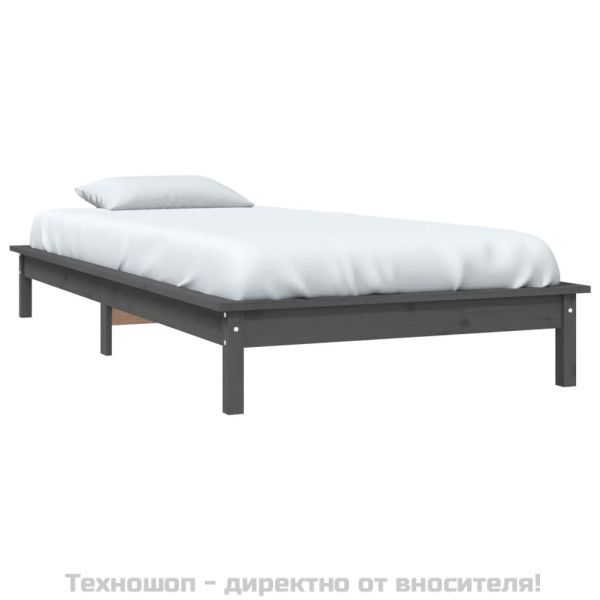 Рамка за легло, сива, бор масив, 90x190 см, Single