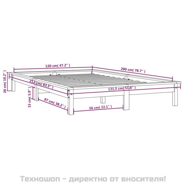 Рамка за легло, меденокафява, бор масив, 120x200 см