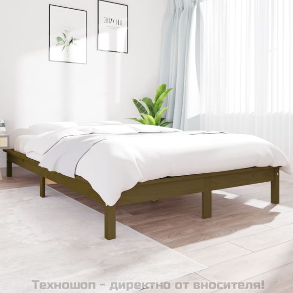 Рамка за легло меденокафява бор масив 150x200 cм King Size