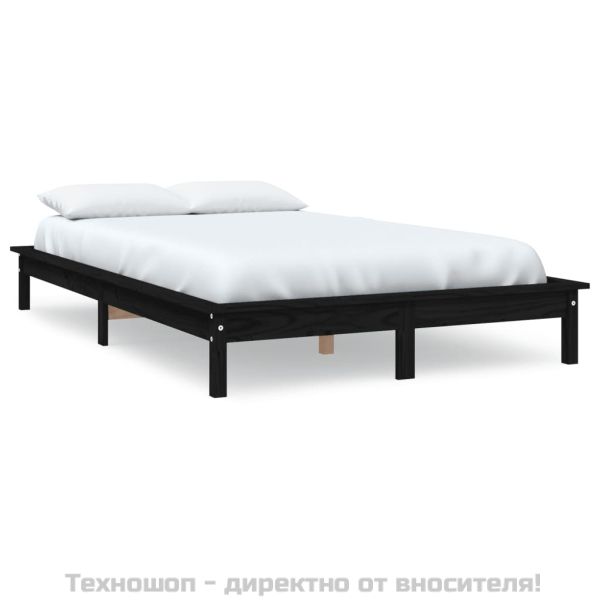 Рамка за легло, черна, 150x200 cм King Size размер, бор масив