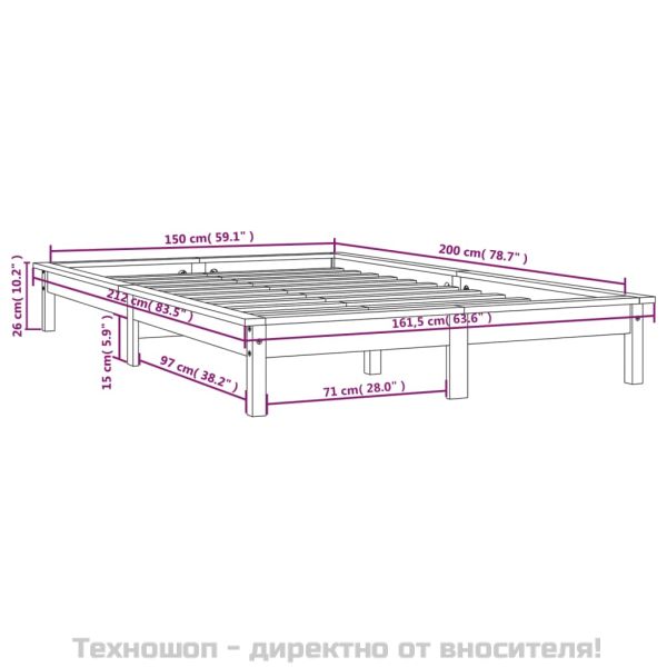 Рамка за легло, сива, бор масив, 150x200 cм, King Size