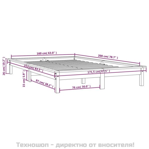 Рамка за легло, сива, бор масив, 160х200 см