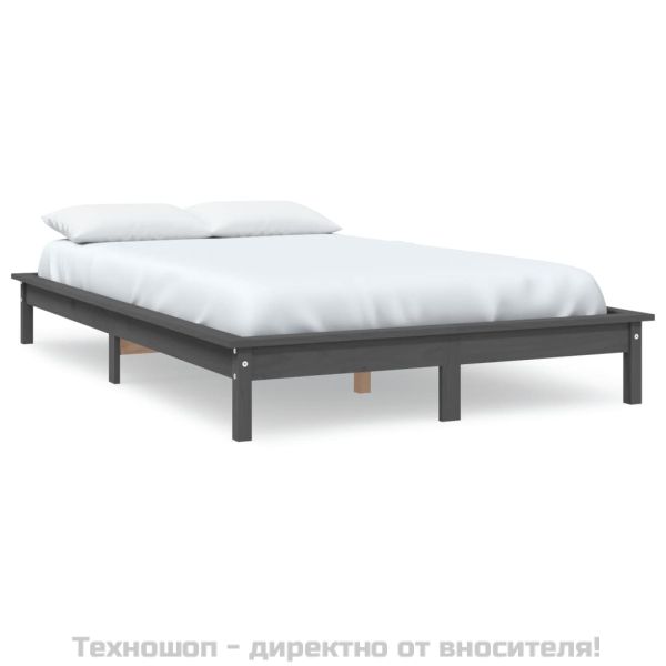 Рамка за легло, сива, бор масив, 180x200 см, Super King