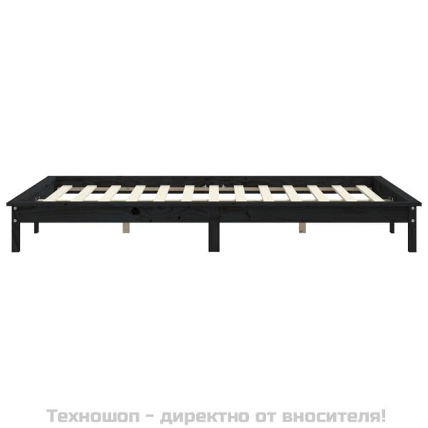 Рамка за легло, черна, 200x200 см, бор масив