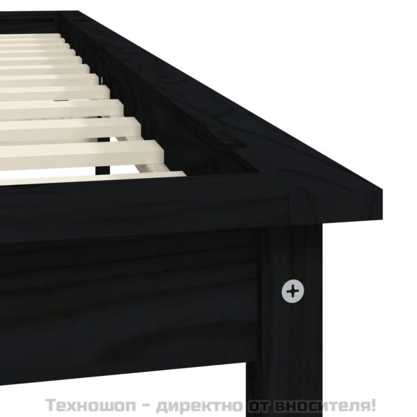 Рамка за легло, черна, 200x200 см, бор масив