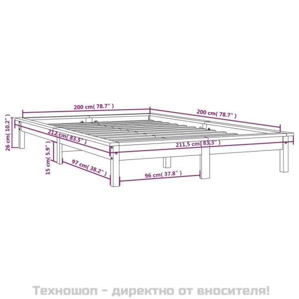 Рамка за легло, черна, 200x200 см, бор масив