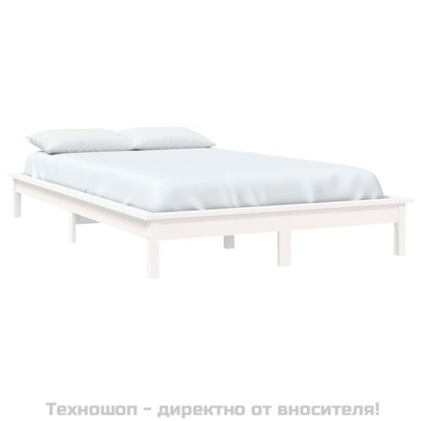 Рамка за легло без матрак, бял, 140x190 см, бор масив