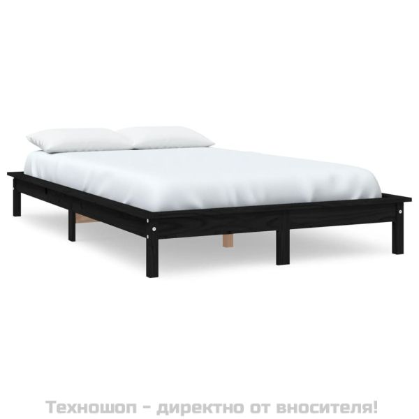 Рамка за легло, черна, бор масив, 140x190 см