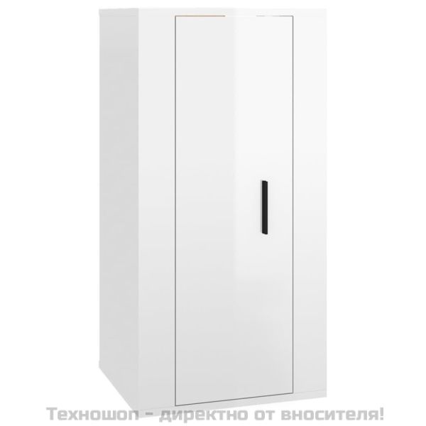 ТВ шкаф за стенен монтаж, бял гланц, 40x34,5x80 см