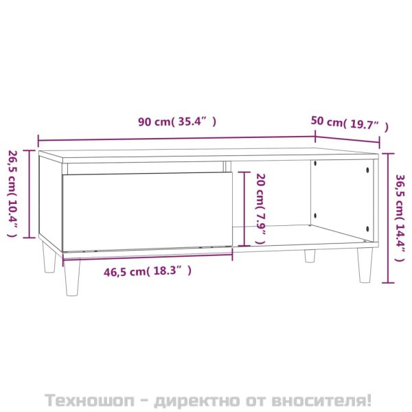 Кафе маса, черна, 90x50x36,5 см, инженерно дърво