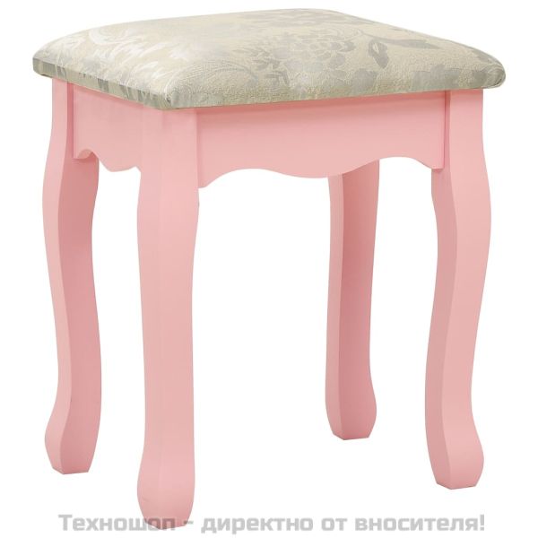 Тоалетка с табуретка и тройно сгъваемо огледало, розова