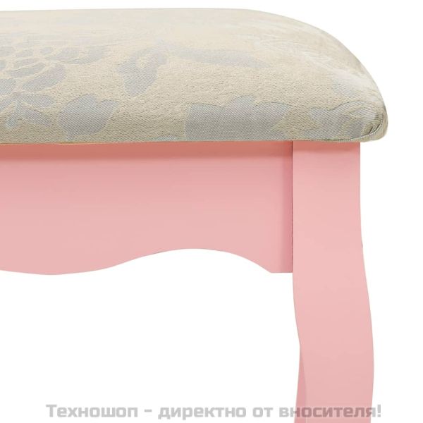 Тоалетка с табуретка и тройно сгъваемо огледало, розова
