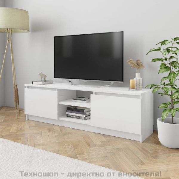ТВ шкаф, бяло със силен гланц, 120x30x35,5 см, ПДЧ