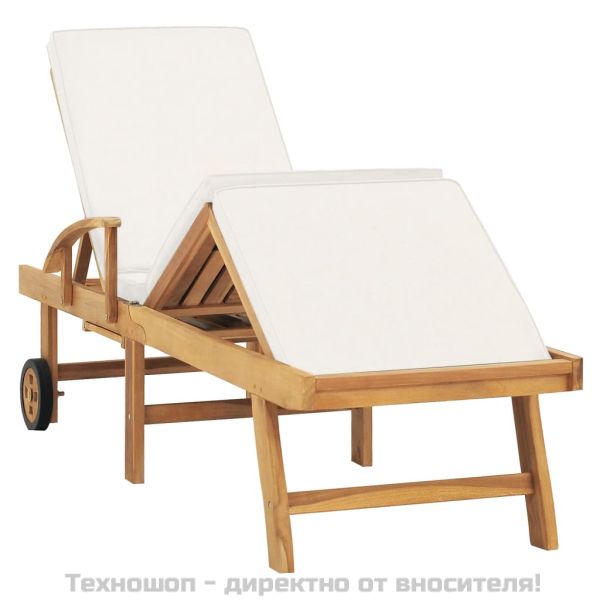Шезлонг с шалте, тиково дърво масив, кремаво