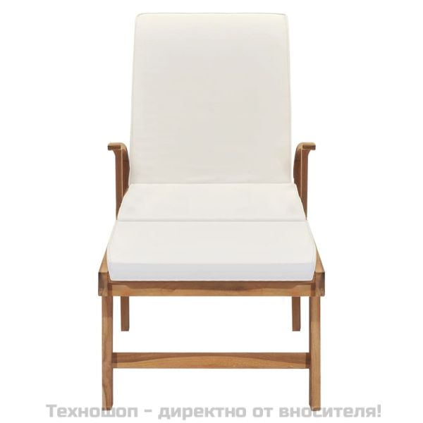 Шезлонг с шалте, тиково дърво масив, кремаво