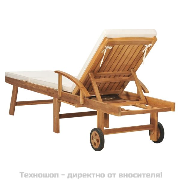 Шезлонг с шалте, тиково дърво масив, кремаво
