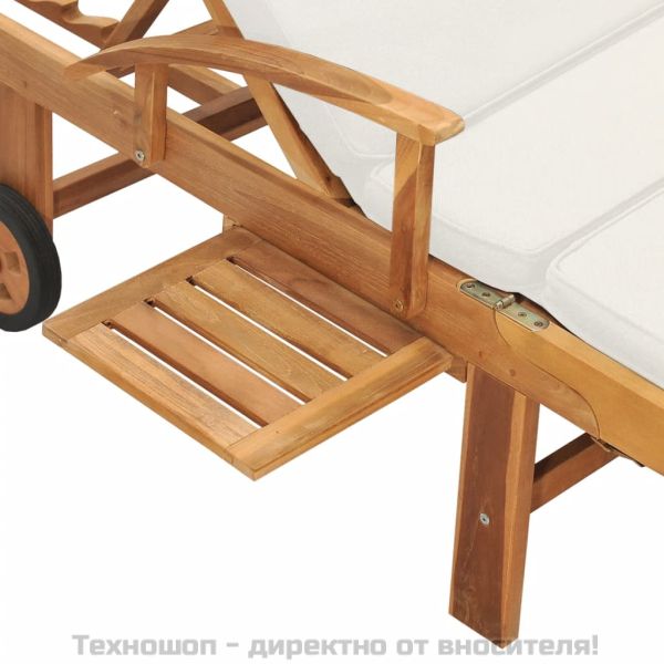 Шезлонг с шалте, тиково дърво масив, кремаво