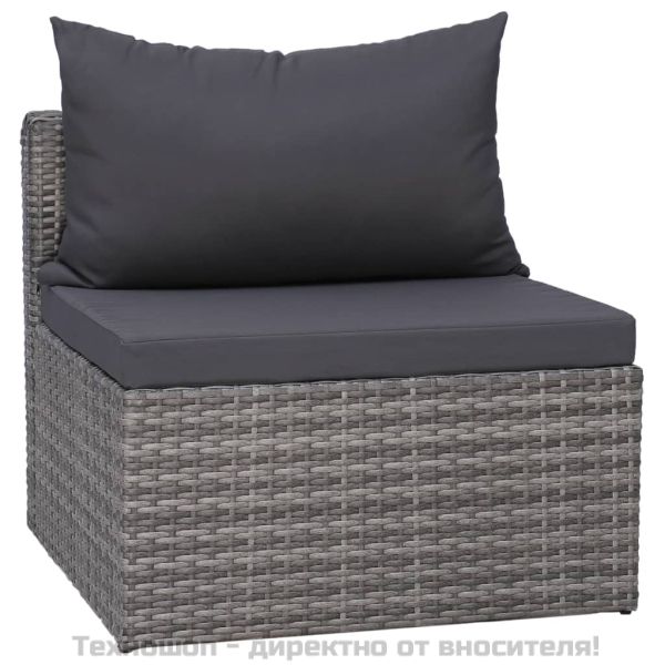 Градински комплект с възглавници, 4 части, сив, полиратан