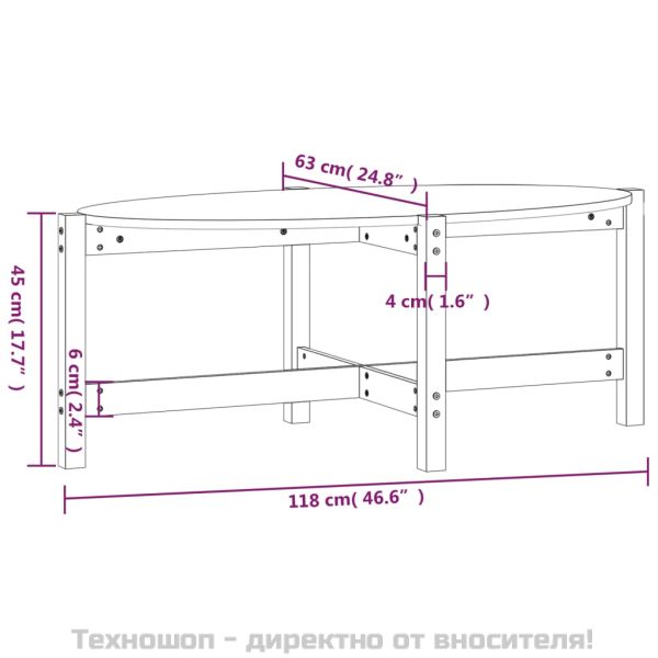 Кафе маса, Сиво, 118x63x45 см, борово дърво масив