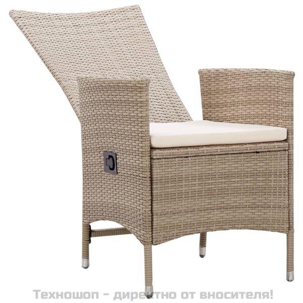 Външни столове с възглавници, 2 бр, полиратан, бежови