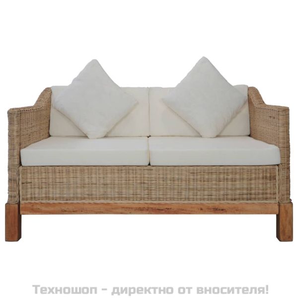 2-местен диван с възглавници, естествен ратан