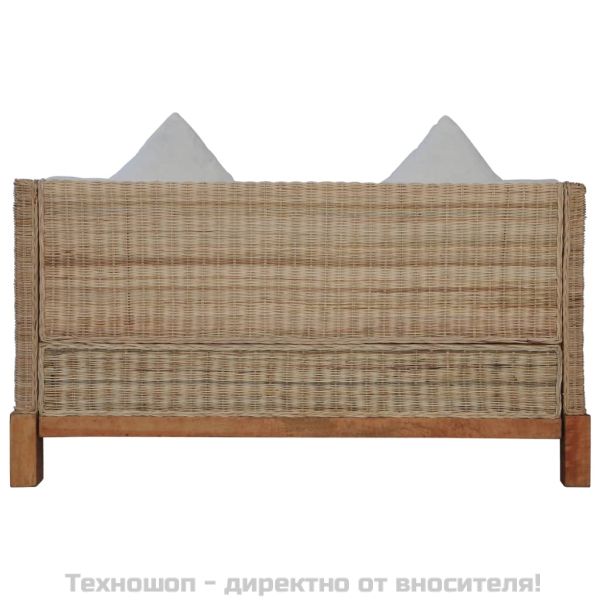 2-местен диван с възглавници, естествен ратан