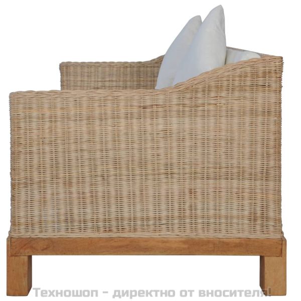 2-местен диван с възглавници, естествен ратан