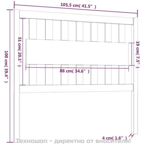 Горна табла за легло, сива, 105,5x4x100 см, бор масив