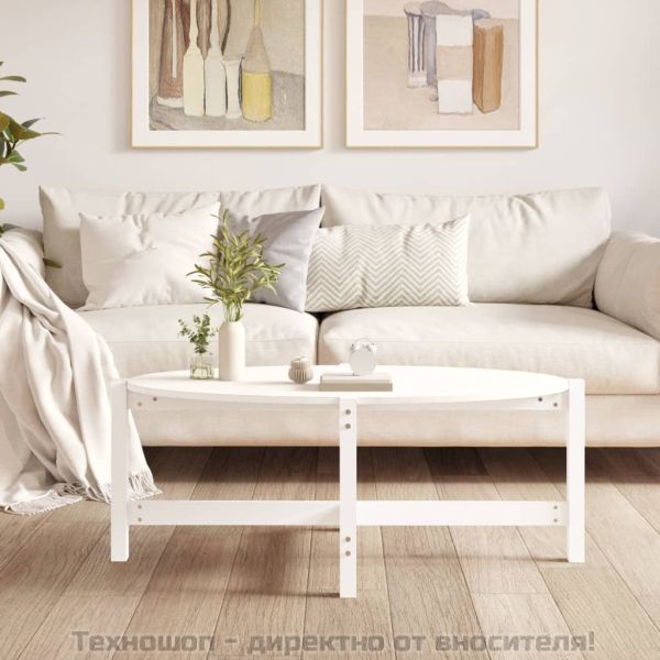 Кафе маса, бяла, 118x63x45 см, борово дърво масив