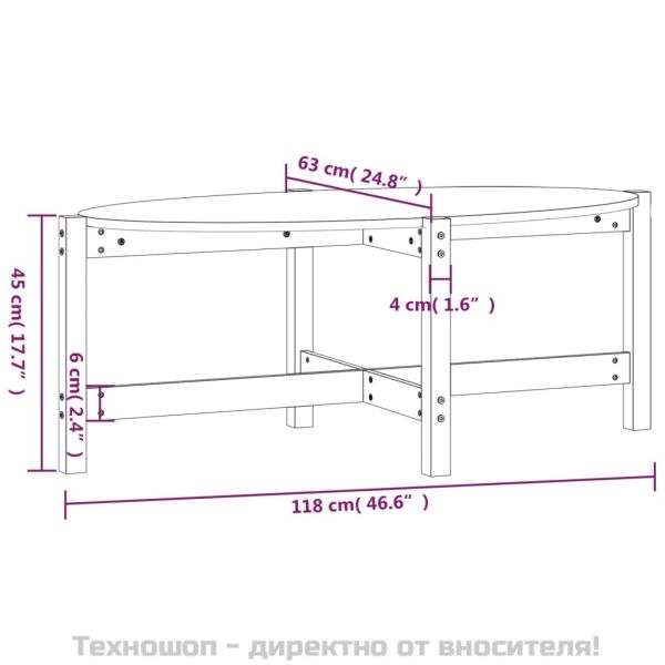 Кафе маса, бяла, 118x63x45 см, борово дърво масив