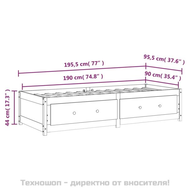 Дневно легло меденокафяв 90x190 см Single борово дърво масив