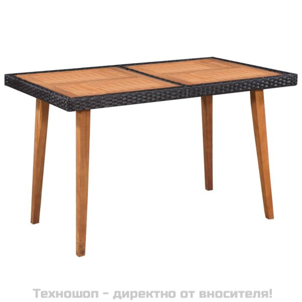 Градински трапезен комплект, 5 части, полиратан, черно-кафяв