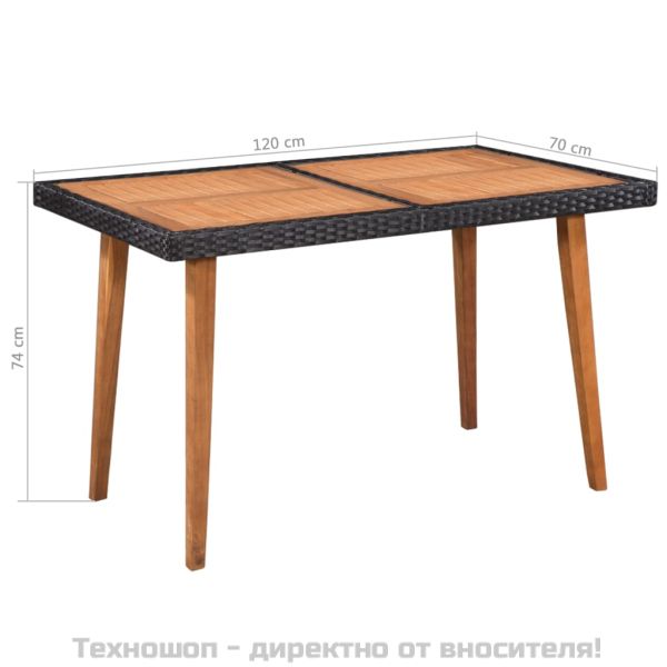 Градински трапезен комплект, 5 части, полиратан, черно-кафяв