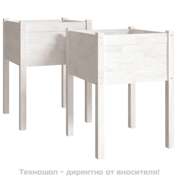 Градински сандъци, 2 бр, бели, 50x50x70 см, бор масив