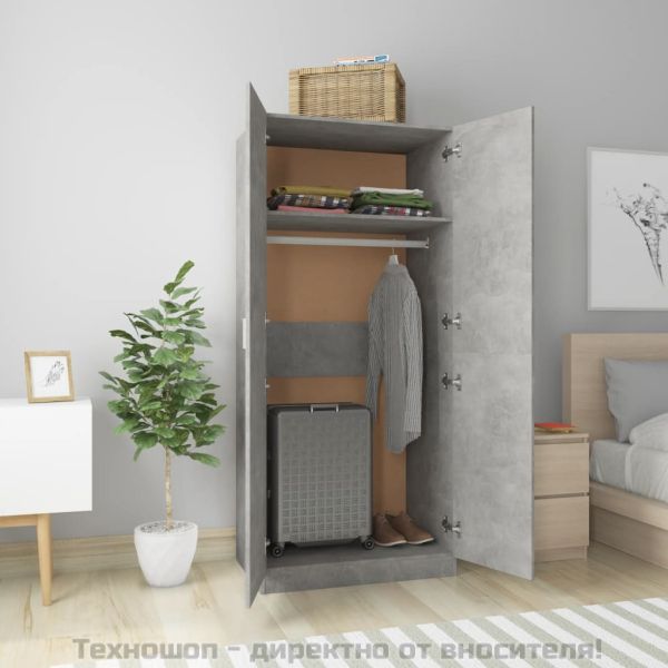 Гардероб, бетонно сив, 80x52x180 см, инженерно дърво