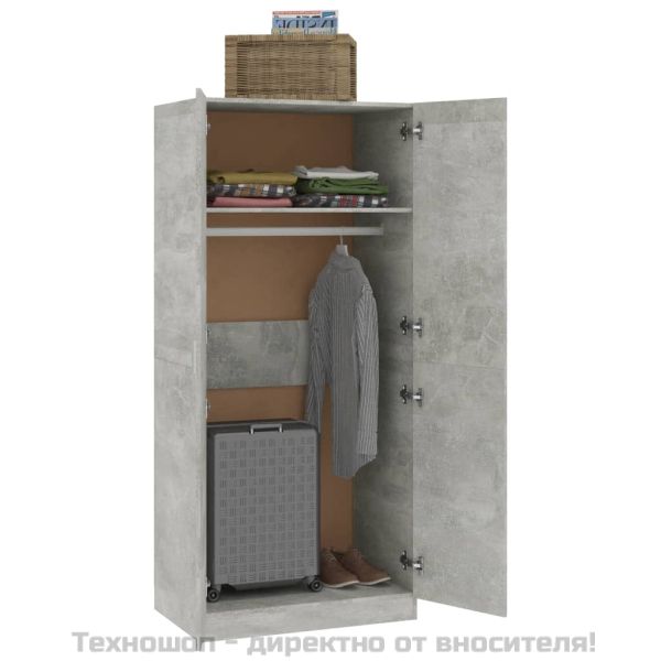 Гардероб, бетонно сив, 80x52x180 см, инженерно дърво