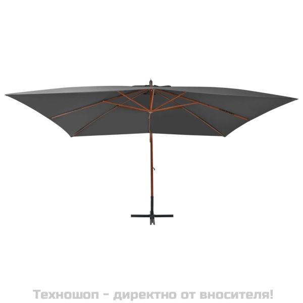 Конзолен градински чадър с дървен прът, 400x300 см, антрацит