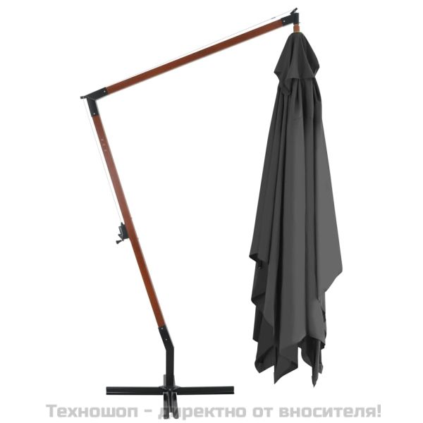 Конзолен градински чадър с дървен прът, 400x300 см, антрацит