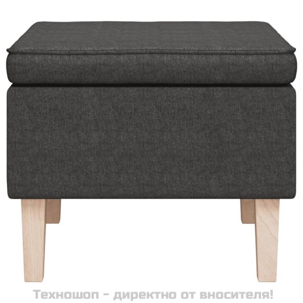 Табуретка с дървени крака, тъмносива, текстил