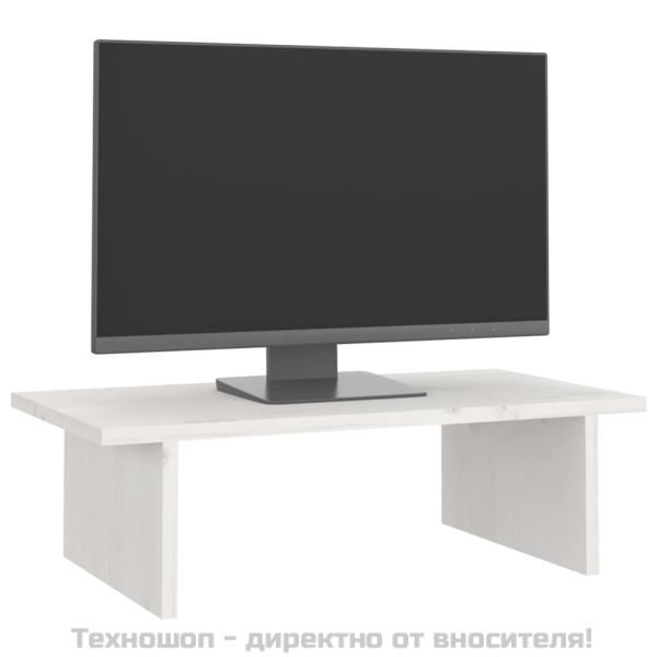 Поставка за монитор, бяла, 50x27x15 см, бор масив