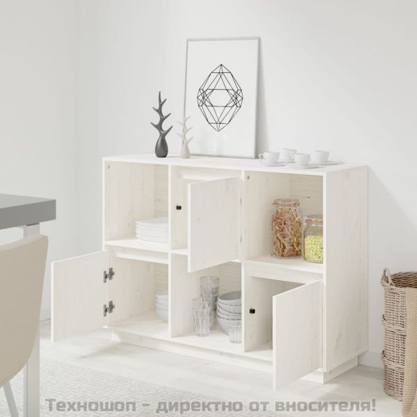 Сайдборд, бял, 110,5x35x80 см, бор масив