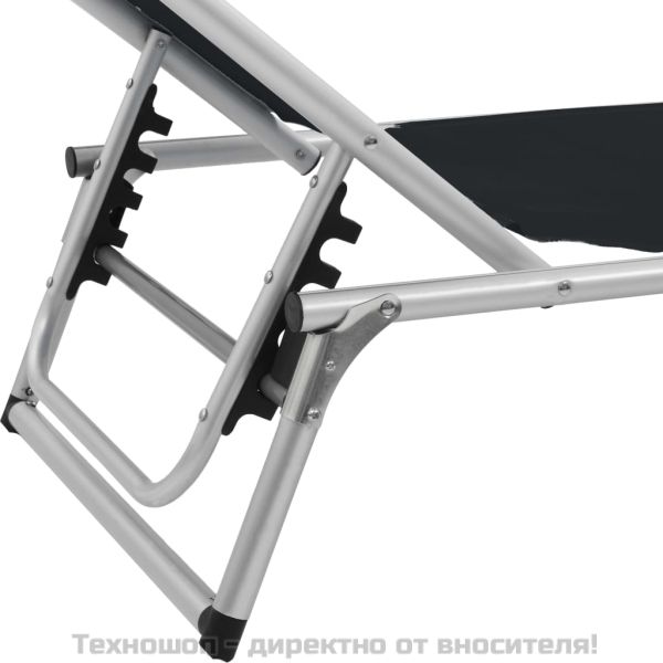 Сгъваем шезлонг със сенник, алуминий и Textilene, черен