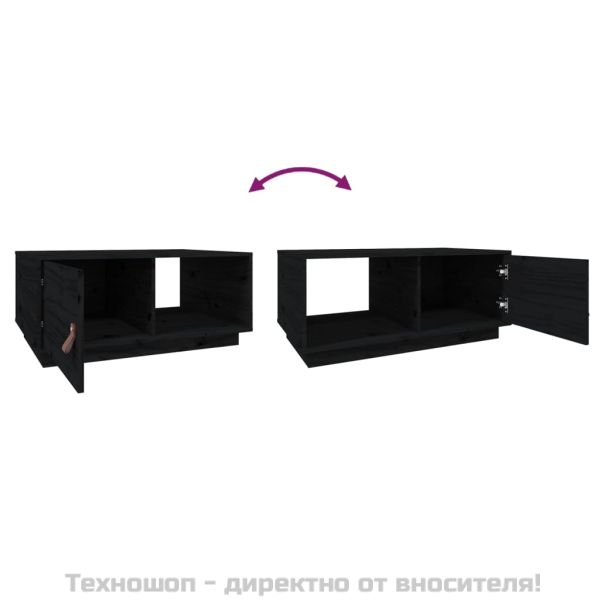 Кафе маса, черна, 80x50x35,5 см, борово дърво масив