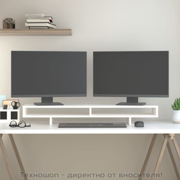 Поставка за монитор, бяла, 100x27x14 см, бор масив