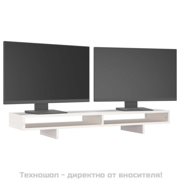 Поставка за монитор, бяла, 100x27x14 см, бор масив
